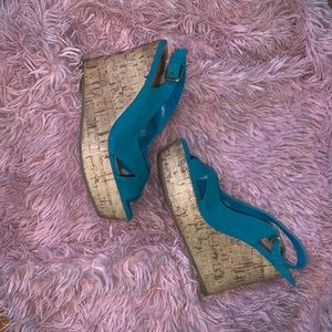 Blue velvet wedges